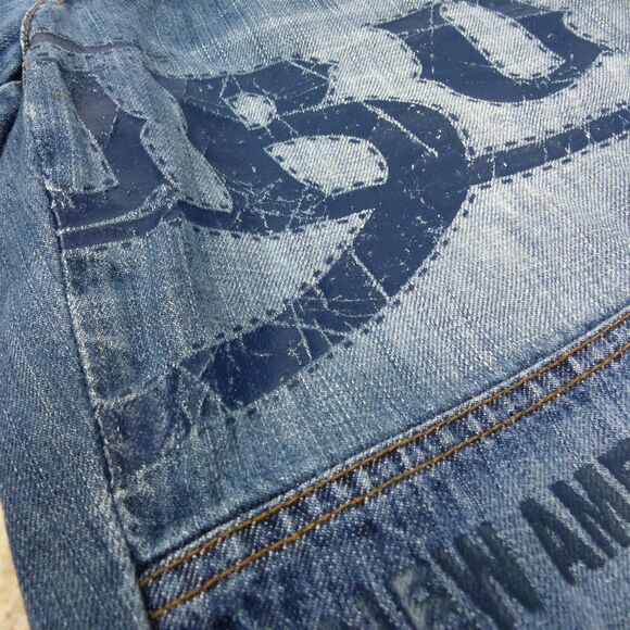 VTG FUBU Collection X Ford Denim Shorts Mens 29X17 Blue Logo Sporty Jorts Y2K - Picture 8 of 12